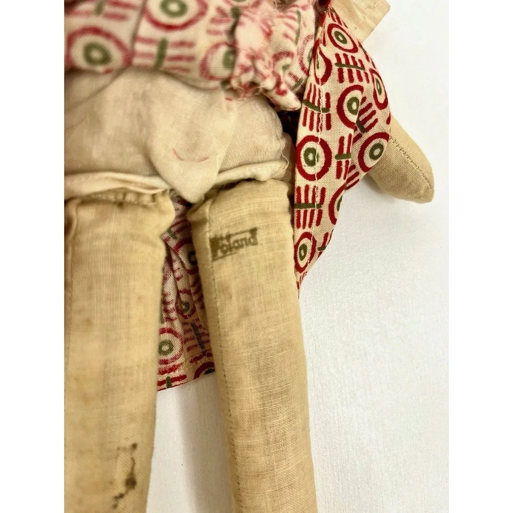 Vtg Antique Polish Cloth Doll Stamped Poland Composition Face Folk Art 1930s